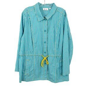 NEW D&Co Blue White Gingham Shirt Jacket Shacket Drawstring - Women's Size 1X